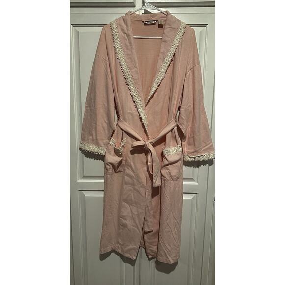 Victoria Secret Vintage Cotton Robe Gold Label One Size Lace Trim Pink Sweet - Picture 1 of 12